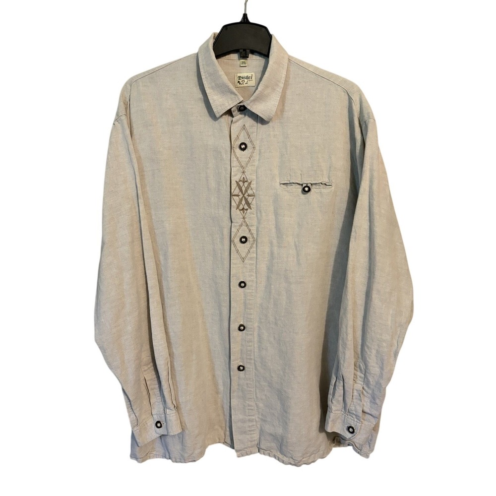 VTG Distler Original Linen Blend Edelweiss Embroidered L/S Shirt Men's 2XL - Picture 5 of 16